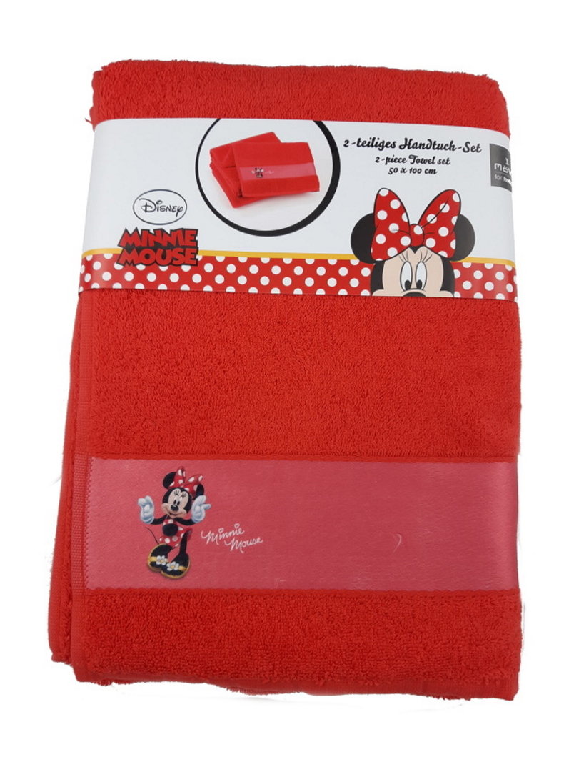 35x65 cm Baumwolle NEU Disney Minnie Mouse 2er Set Handtücher Gesichtstuch 