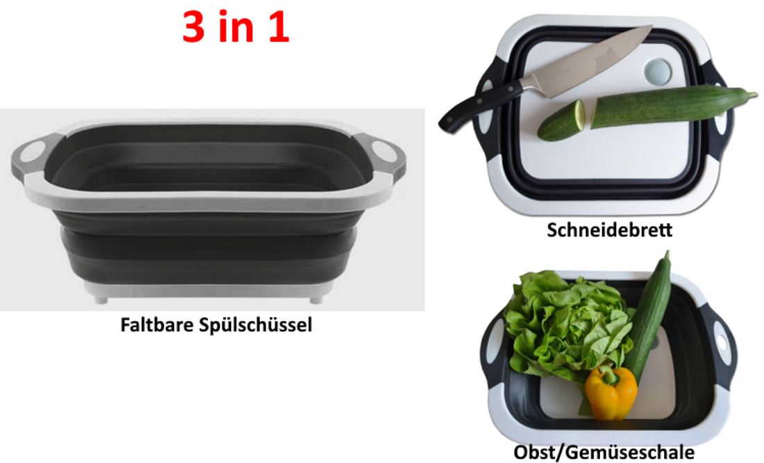 Faltbare Waschschüssel Spülschüssel Schüssel Schneidebrett Gemüseschale NEU 