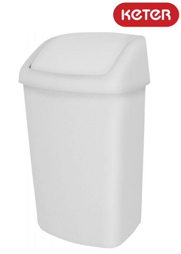 Mülleimer mit Schwingdeckel Weiß 50 Liter Abfalleimer Papierkorb Keter Qualität