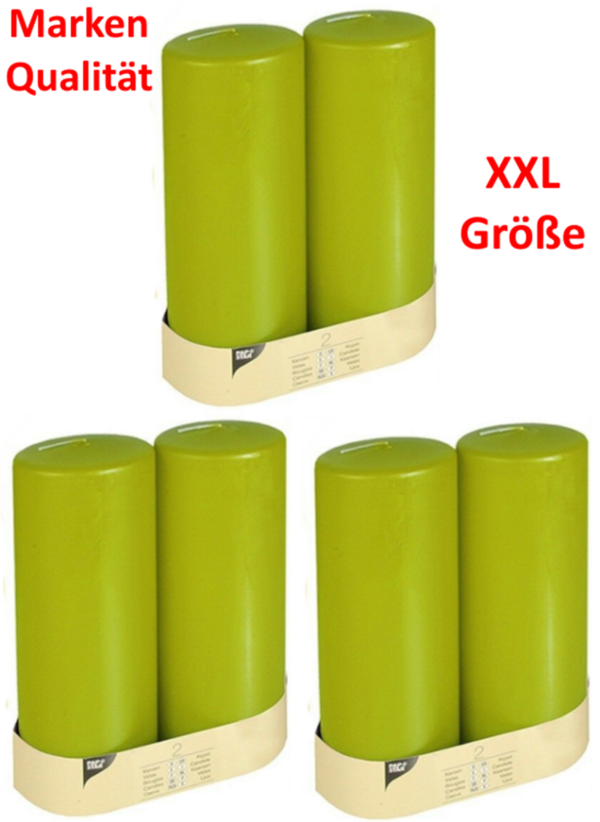 6 Kerzen Stumpen XXL Größe Grün / Kiwi 76 x 200 mm Deutsche Marken Qualität