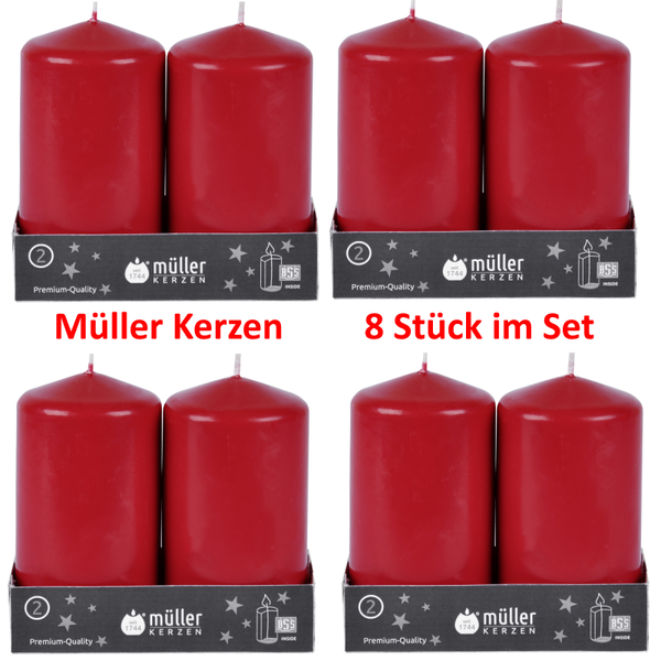 8 Kerzen Stumpen Rot / Kaminrot 65 x 110 mm Deutsche Marken Qualität