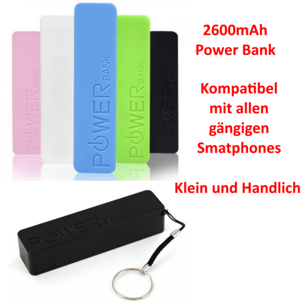 Powerbank Mobiler Akku 2600mAh Ladegerät extern USB Smartphone Handy