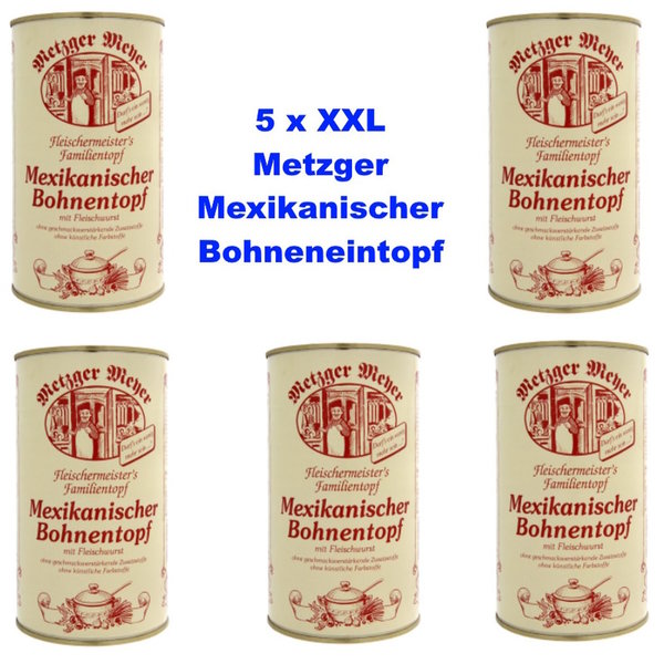 Mexikanischer Bohnentopf XXL 5 x 1200 Gramm Metzger Qualität mit Fleischwurst