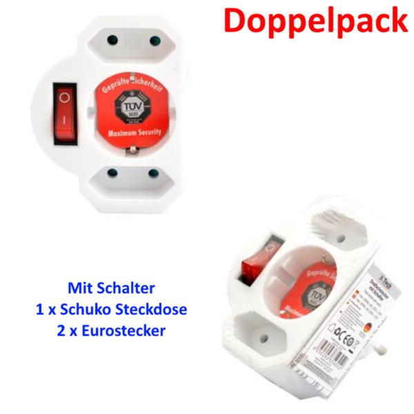 2 Steckdosenadapter 3er Mehrfachstecker mit Schalter/Adapter für Steckdose