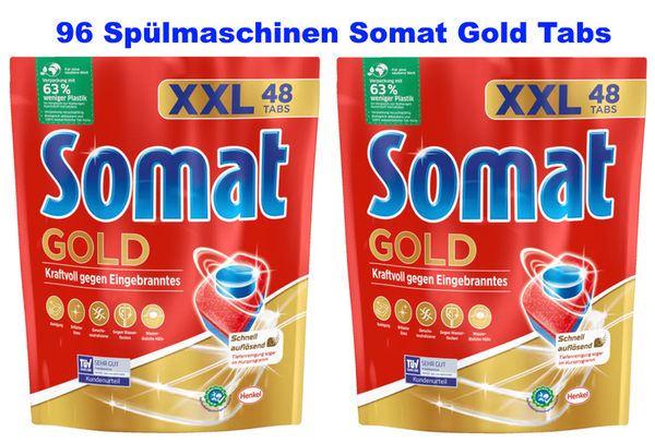 Somat Gold Spülmaschinen Tabs 2 x 48 Tabs Geschirrspül Tabs mit Glanz-Effekt