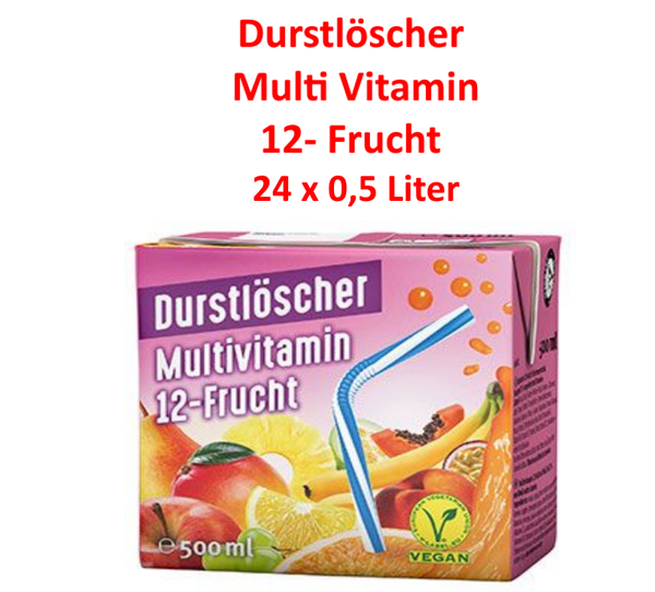 Durstlöscher Multivitamin 12 Frucht Getränk Softdrink 24 x 0,5 l Packungen Vegan