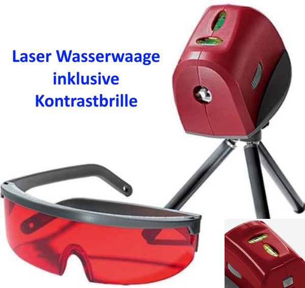 Laser Wasserwaage mit Stativ gekreuzter Laserstrahl und punktueller Laser